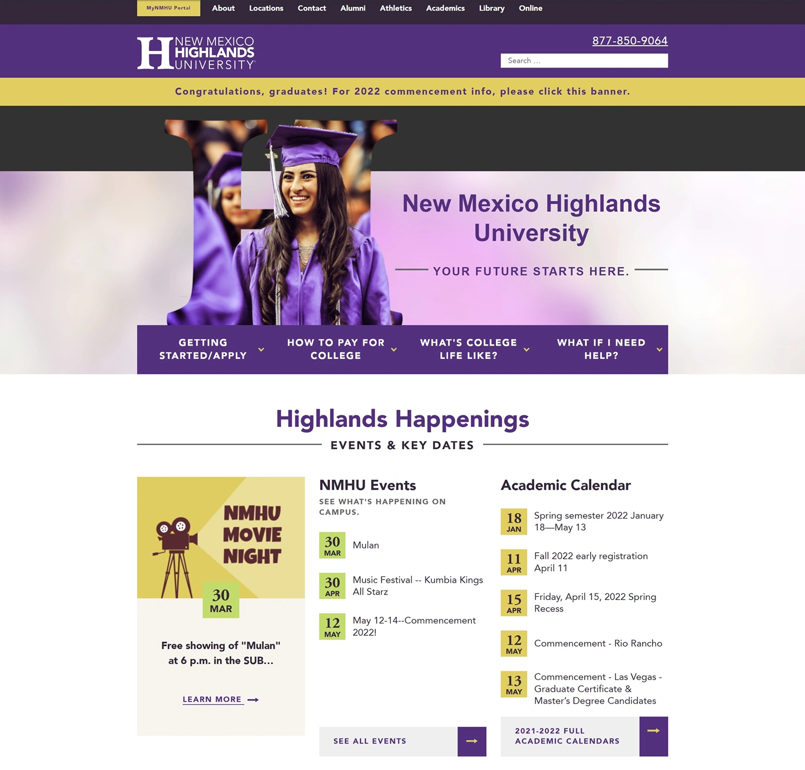 NMHU homepage before migration — 2022 design