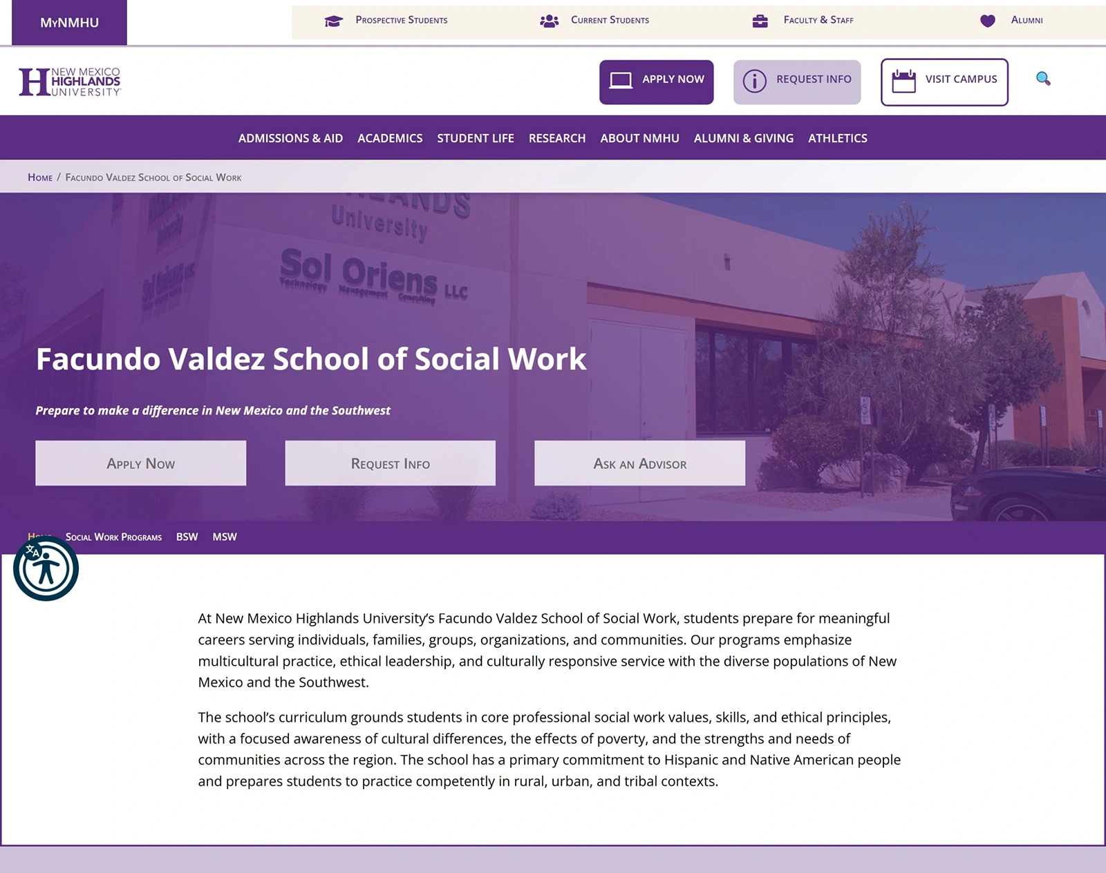 Facundo Valdez School of Social Work department page