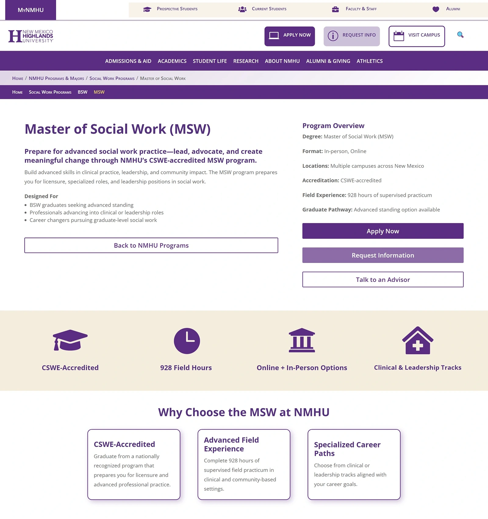 Master of Social Work program page