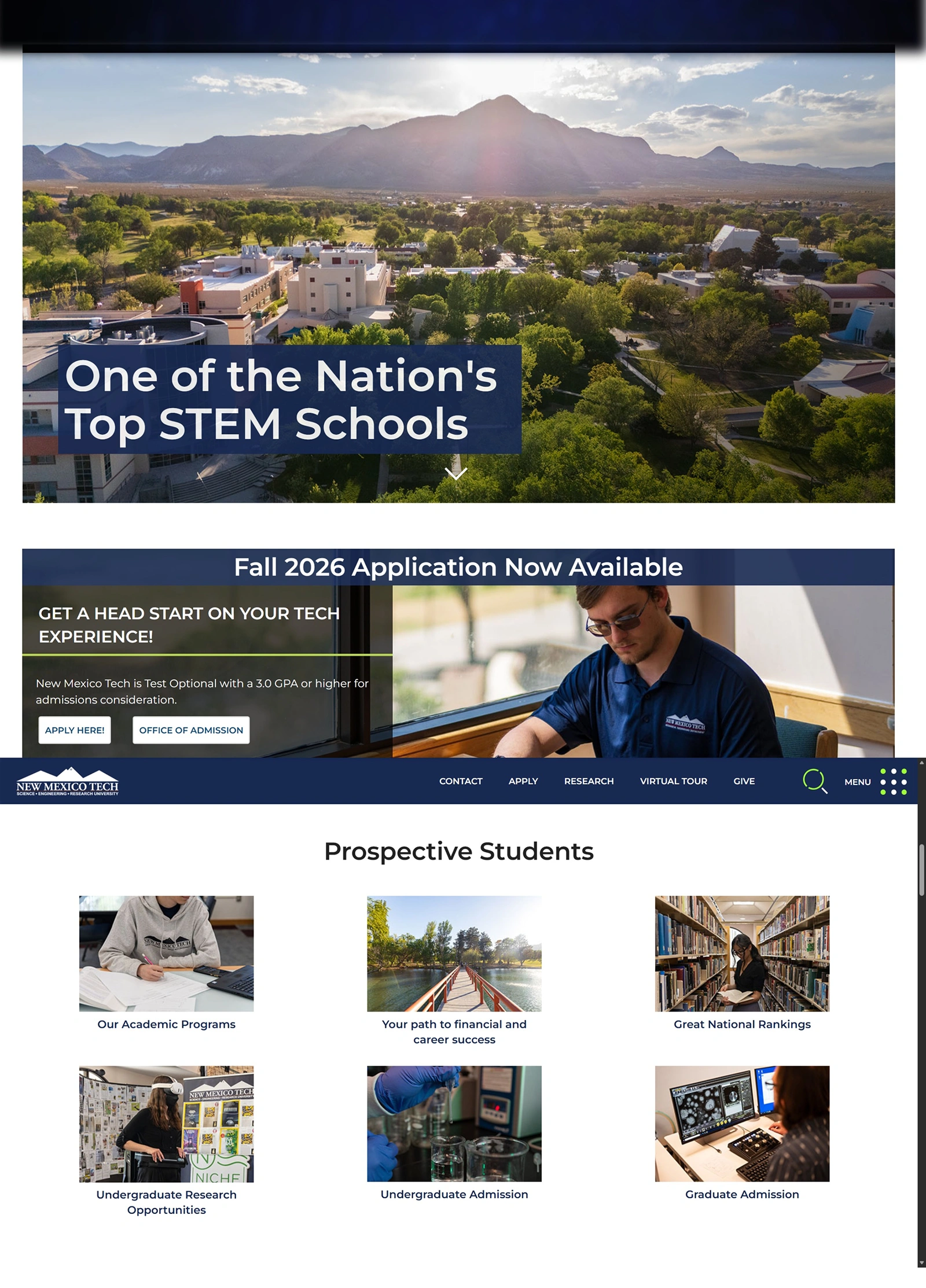 New Mexico Tech homepage showing redesigned layout