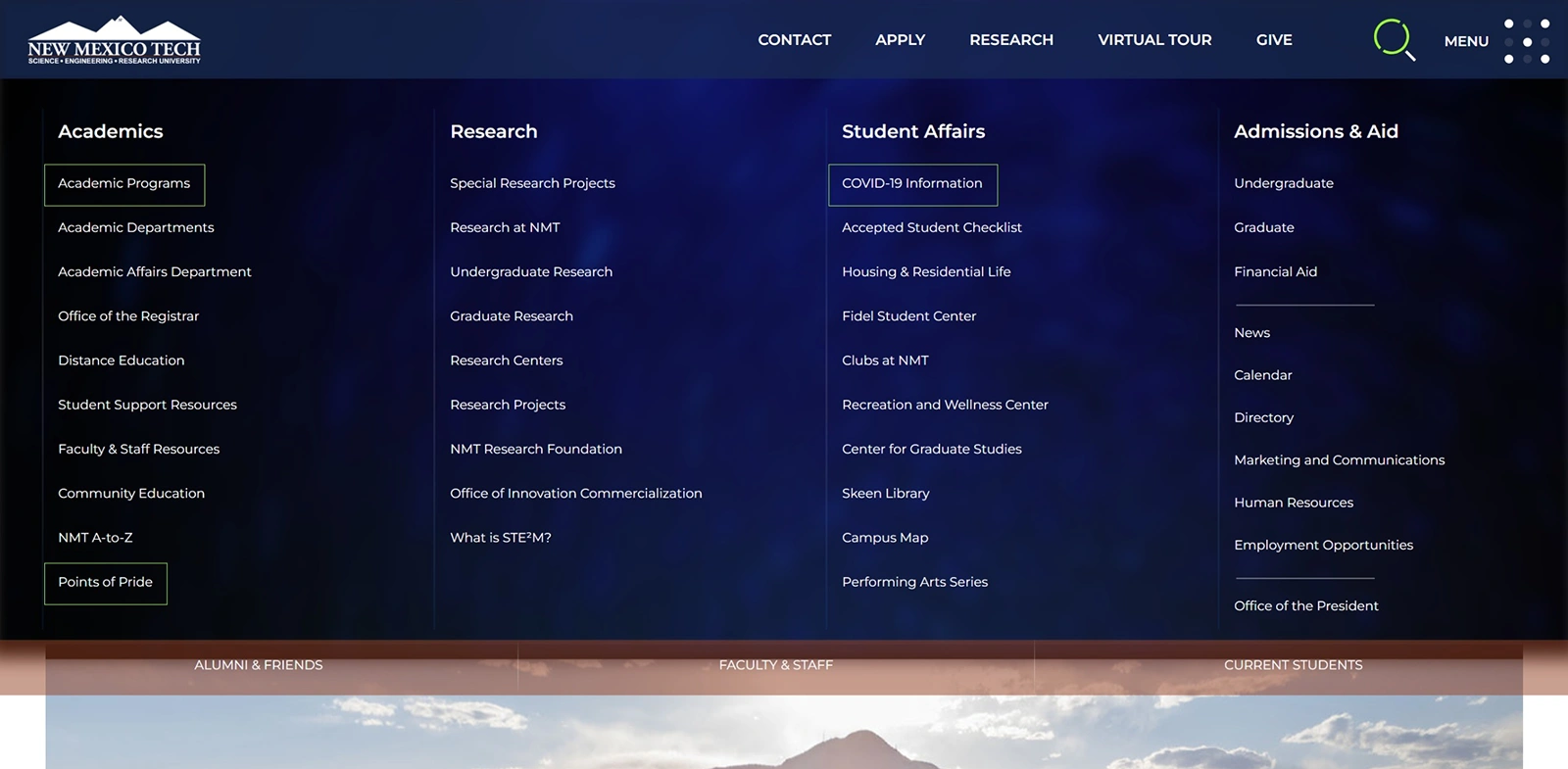 NM Tech global navigation mega menu